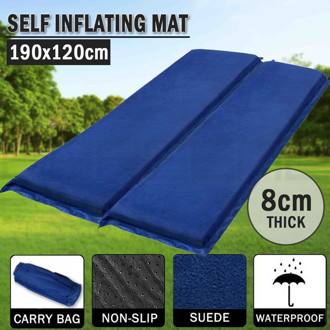 Double Self Inflating Mattress Sleeping Mat Air Bed Camping Hiking
